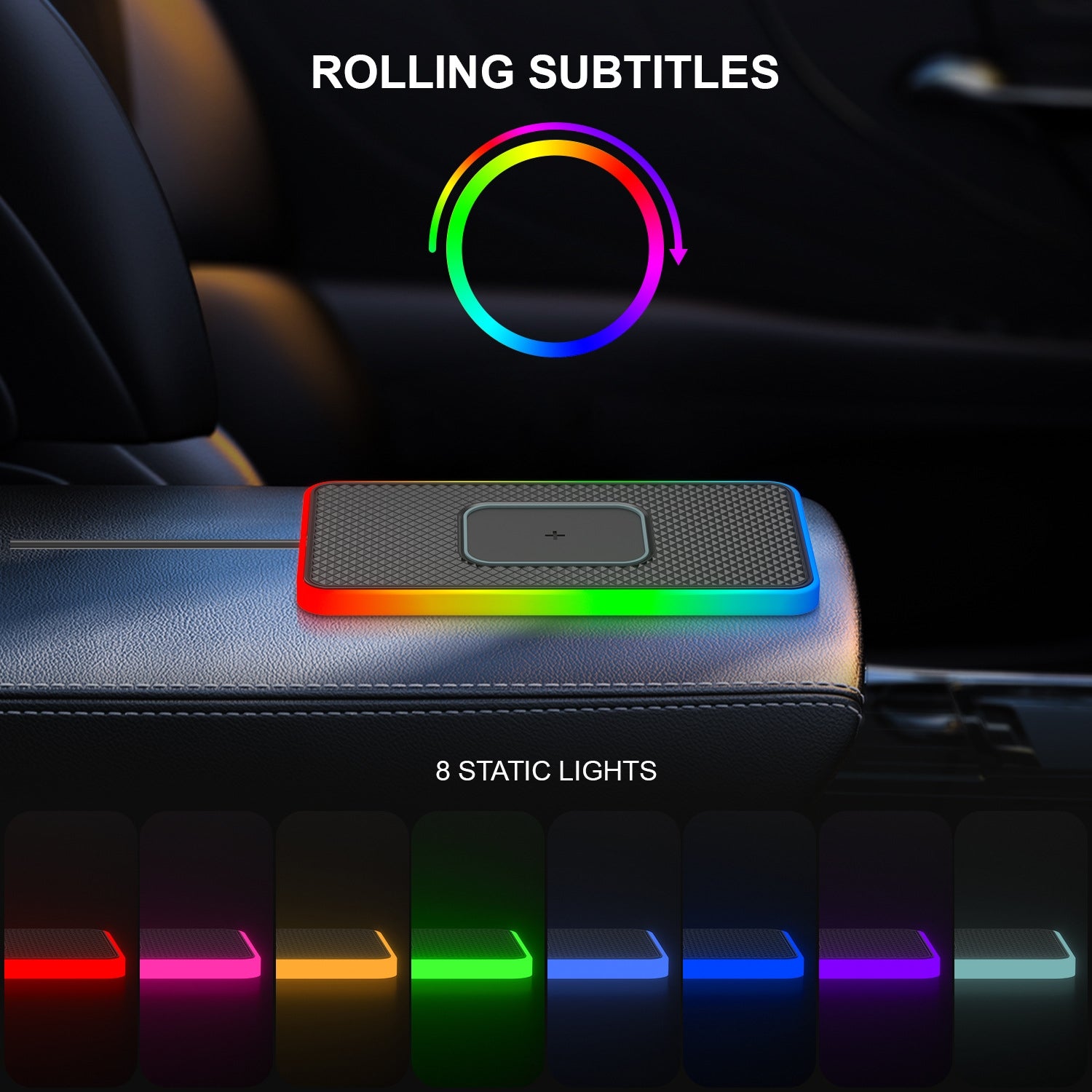 2-In-1-15W-Car-Mobile-Phone-Wireless-Charger-Non-slip-Mat-with-Colorful-Light-USB-Cable-0.3m