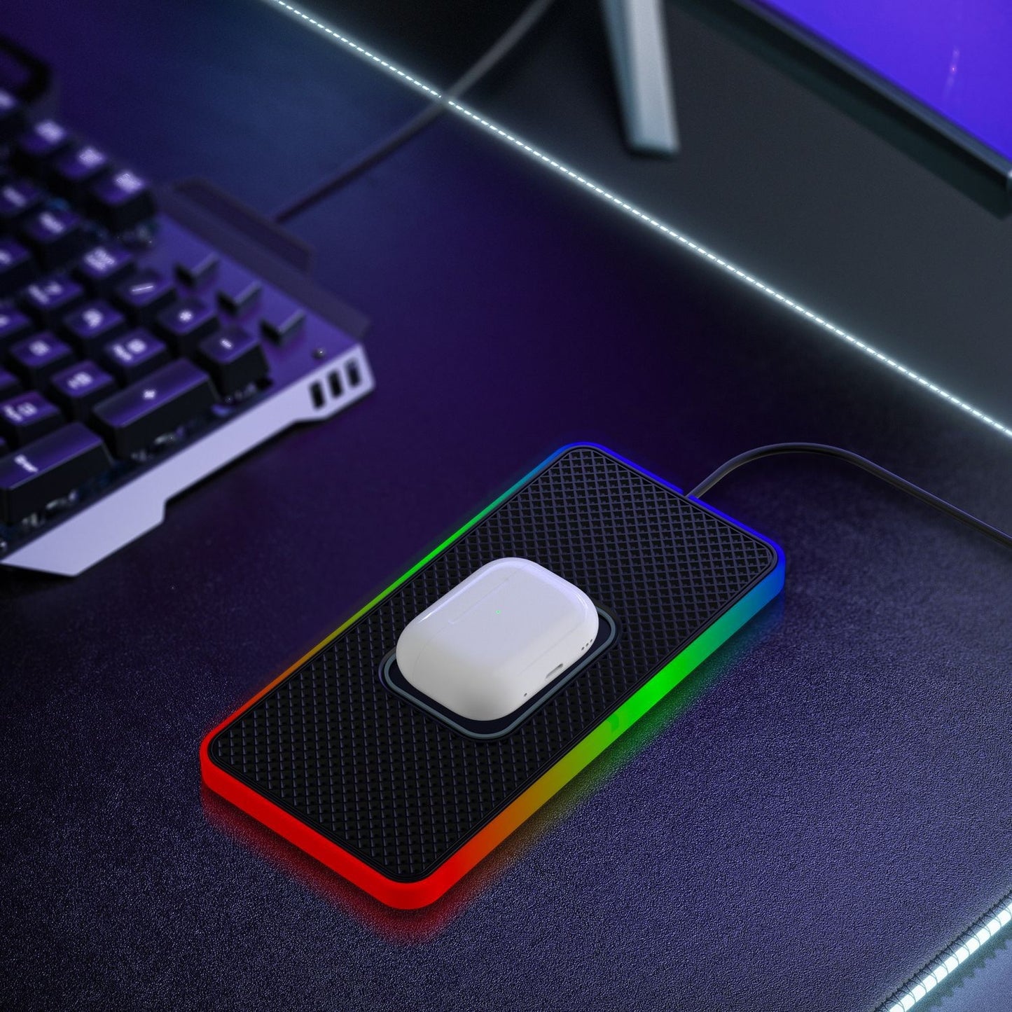 2-In-1-15W-Car-Mobile-Phone-Wireless-Charger-Non-slip-Mat-with-Colorful-Light-USB-Cable-0.3m