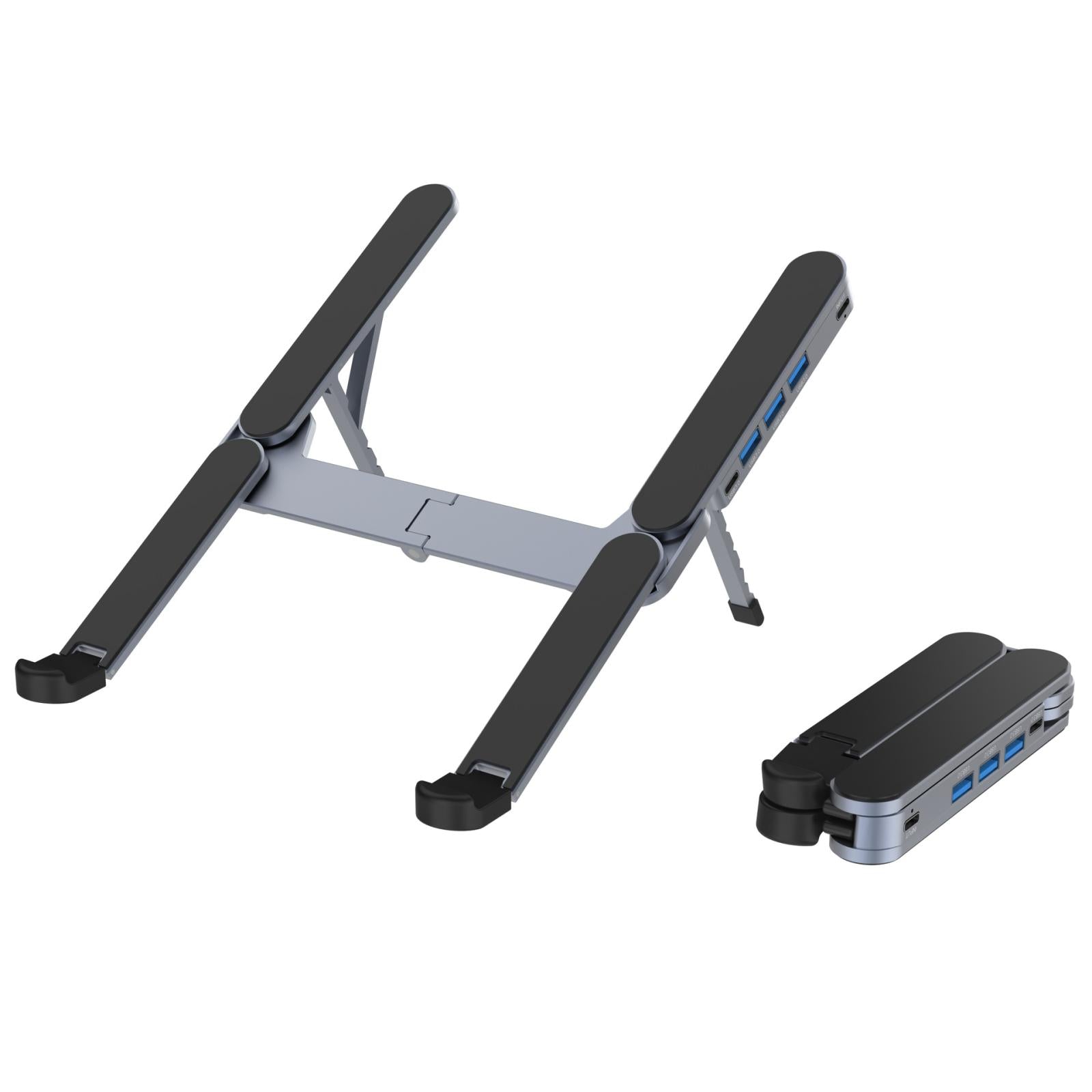 2-in-1-Foldable-Laptop-Stand-with-USB-C-Docking-Station-3x-USB-A-3.0-Ports-&-1x-USB-C-Port(Gray)