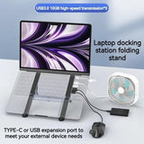 2-in-1-Foldable-Laptop-Stand-with-USB-C-Docking-Station-3x-USB-A-3.0-Ports-&-1x-USB-C-Port(Gray)