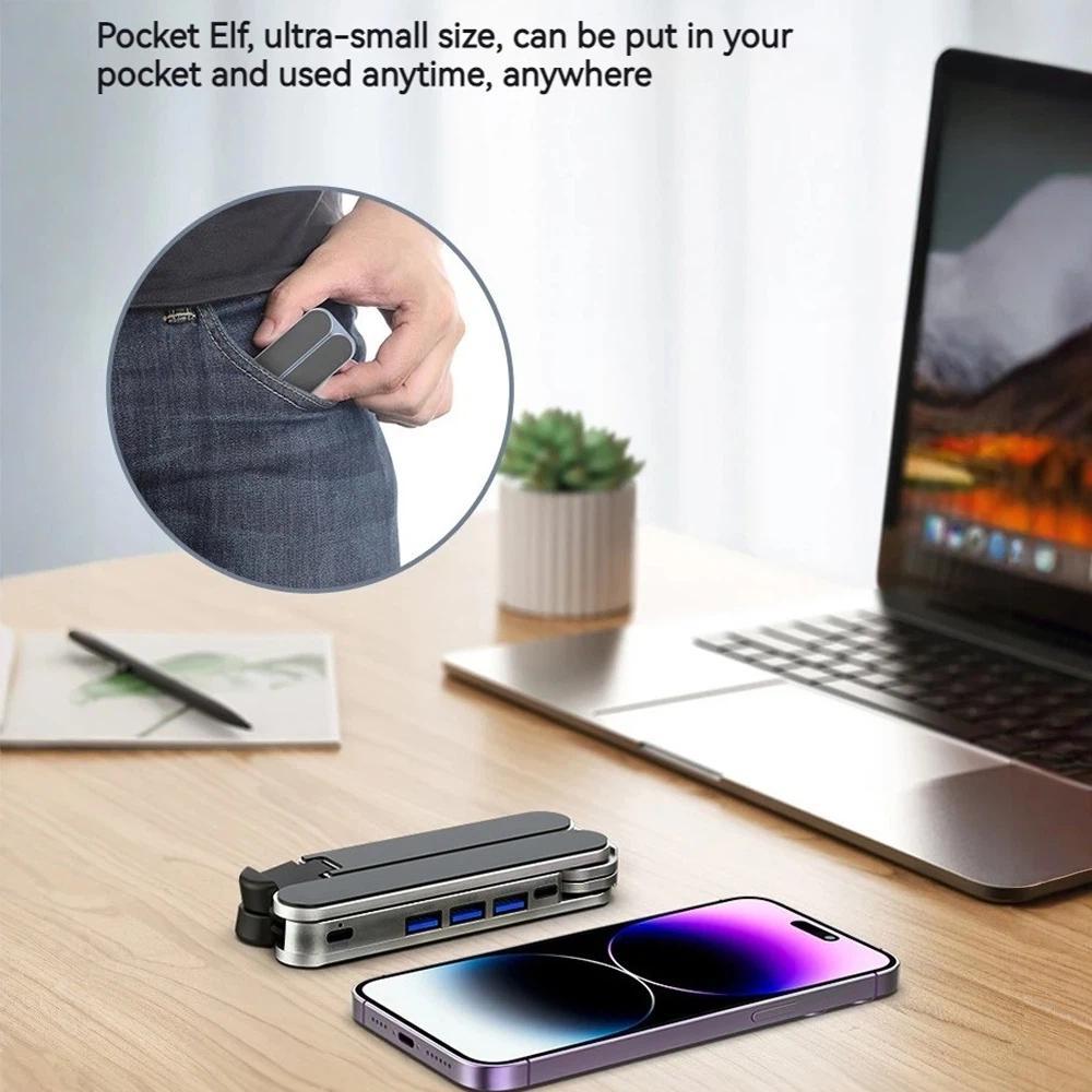 2-in-1-Foldable-Laptop-Stand-with-USB-C-Docking-Station-3x-USB-A-3.0-Ports-&-1x-USB-C-Port(Gray)