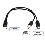 2-in-1-USB-3.0-Female-to-USB-2.0-+-USB-3.0-Male-Cable-for-Computer-/-Laptop,-Length:-29cm