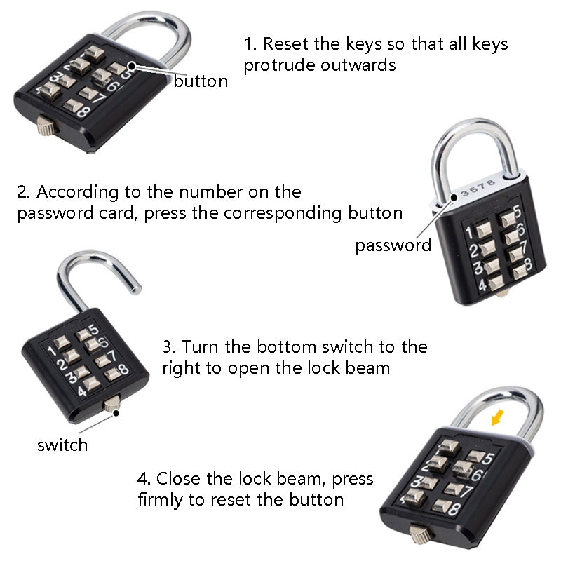 2-PCS-10-Bit-Button-Password-Lock-Cabinet-Door-Tool-Box-Button-Padlock(Red)