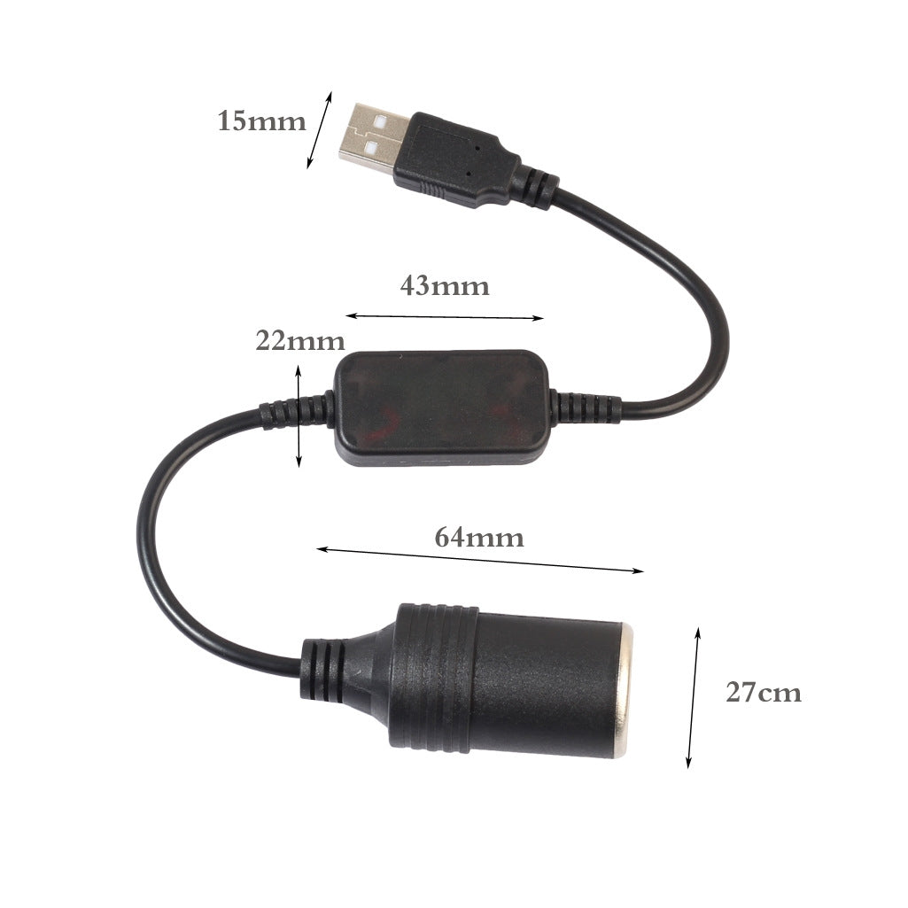 2-PCS-Car-USB-to-Cigarette-Lighter-Socket-5V-to-12V-Boost-Power-Adapter-Cable,-Model:-35cm