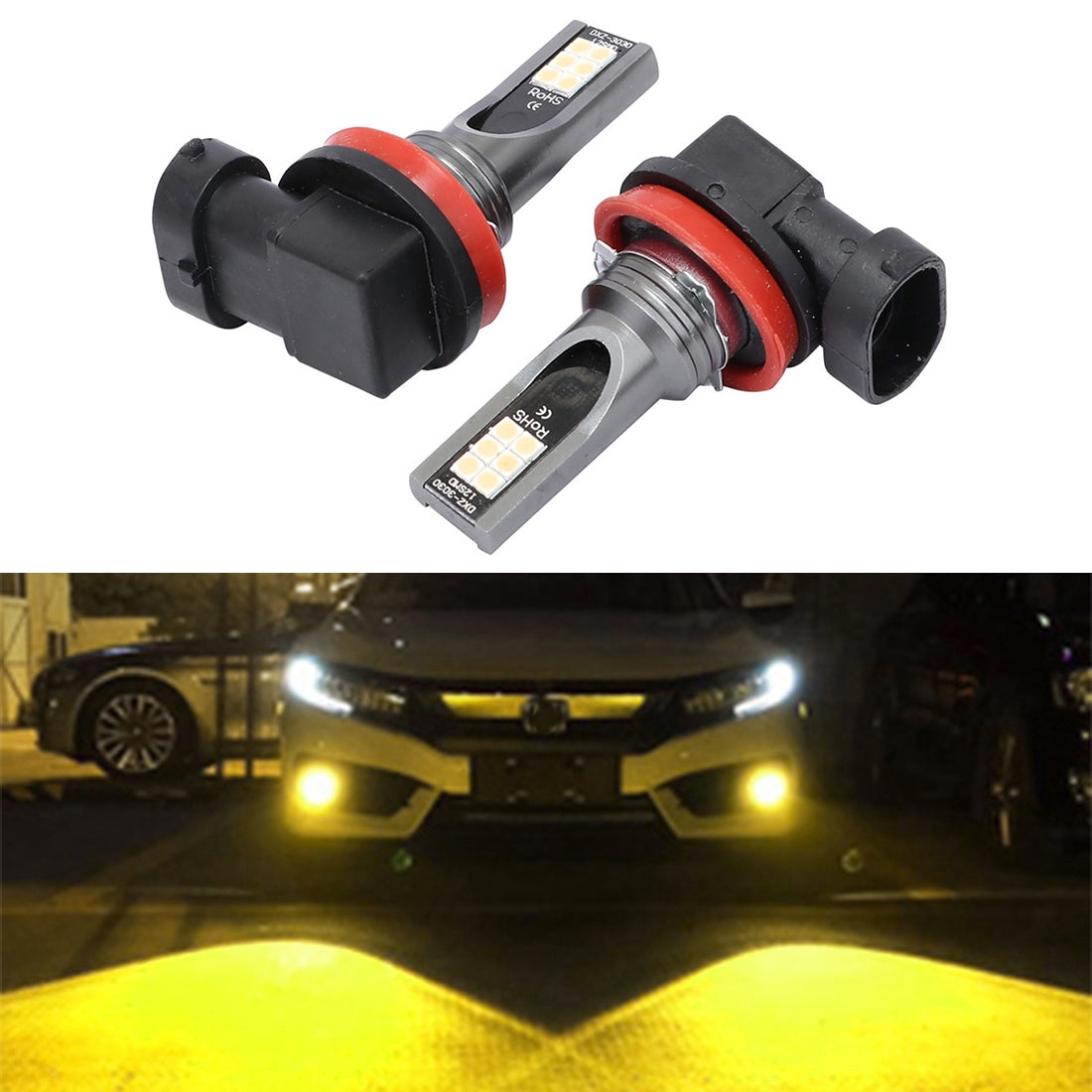 2-PCS-H11-/-H8-DC12V-24V-/-12W-/-3000K-/-800LM-12LEDs-SMD-3030-Car-LED-Fog-Light-(Yellow-Light)