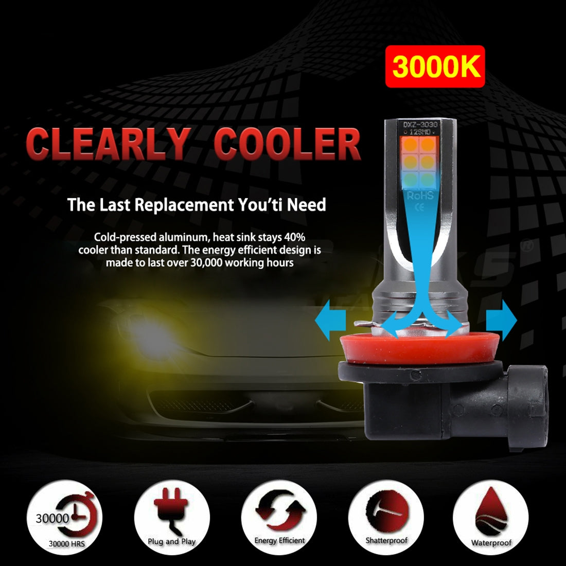 2-PCS-H11-/-H8-DC12V-24V-/-12W-/-3000K-/-800LM-12LEDs-SMD-3030-Car-LED-Fog-Light-(Yellow-Light)