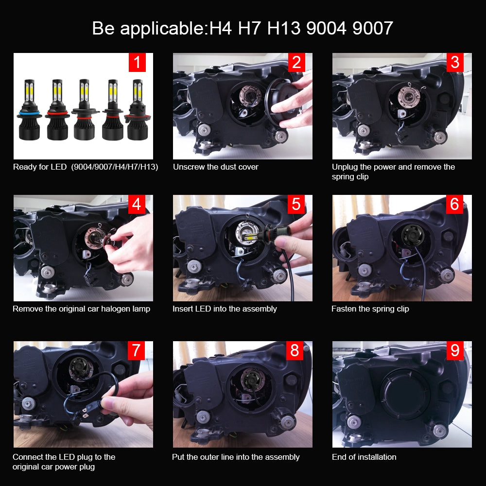 2-PCS-S2-H13-/-9008-DC9-36V-/-25W-/-6000K-/-2500LM-IP68-Car-LED-Headlight-Lamps(Cool-White)