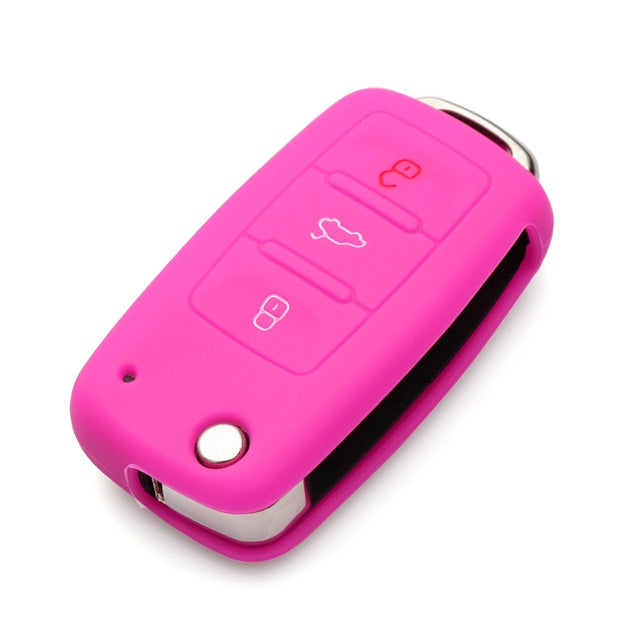 2-PCS-Silicone-Car-Key-Cover-Case-for-Volkswagen-Golf(Pink)