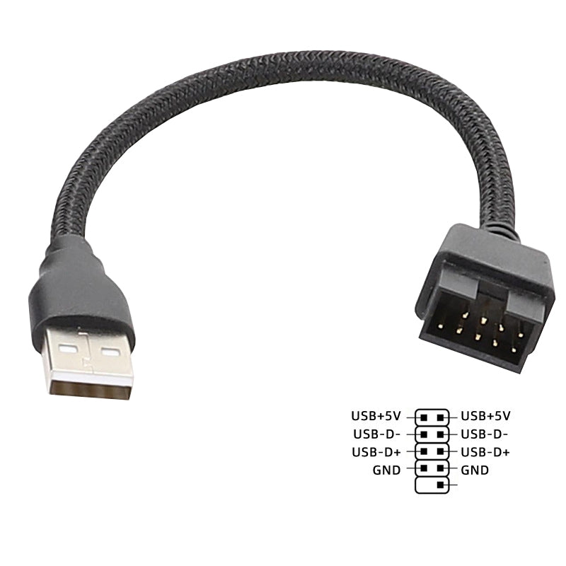 20cm-USB-A-Male-To-9Pin-Motherboard-Built-In-RGB-Data-To-External-U-Port-Adapter-Cable(Black)