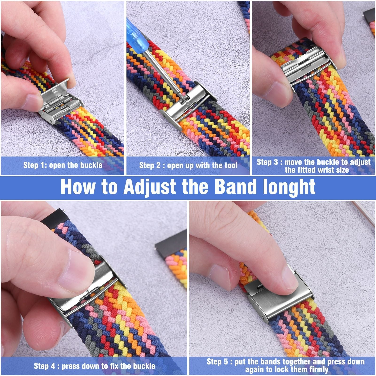 22mm-Universal-Metal-Buckle-Nylon-Braided-Watch-Band(W-Blue-Green)