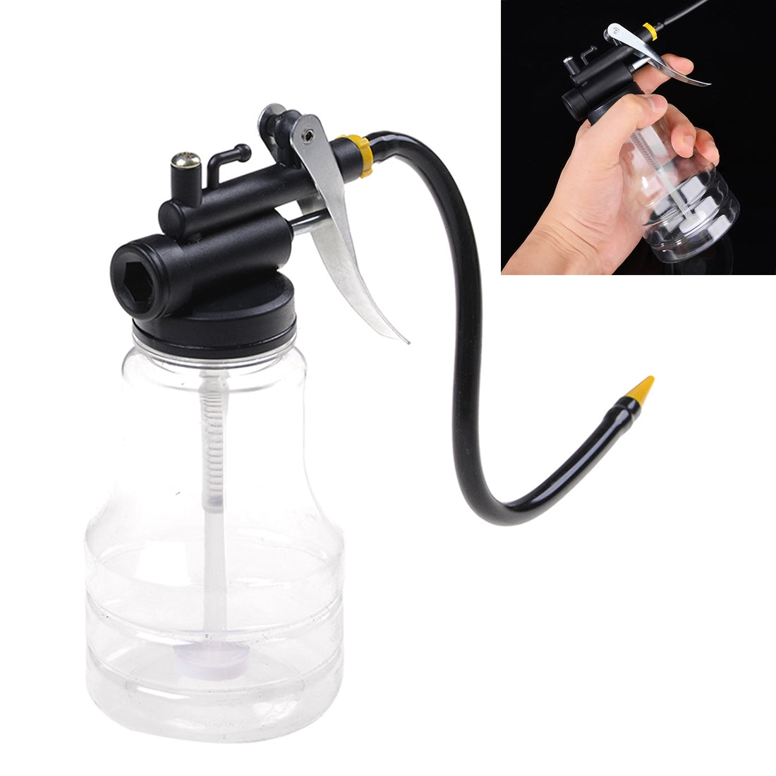 250cc-Transparent-High-Pressure-Pump-Oiler-Lubrication-Oil-Can-Plastic-Machine-Oiler-Grease-245mm-Length-flex-Gun(Long-mouth-hose)
