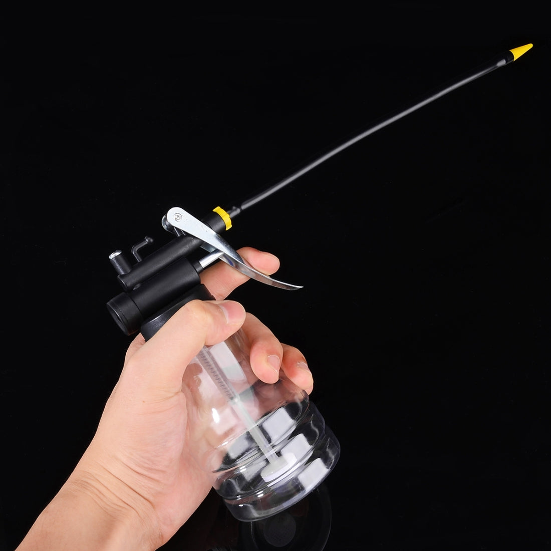 250cc-Transparent-High-Pressure-Pump-Oiler-Lubrication-Oil-Can-Plastic-Machine-Oiler-Grease-245mm-Length-flex-Gun(Long-mouth-hose)