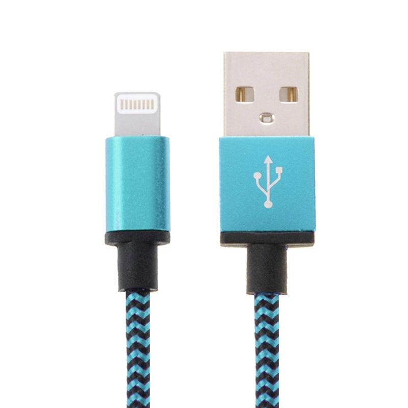 2m-Woven-Style-8-Pin-to-USB-Sync-Data-/-Charging-Cable(Blue)