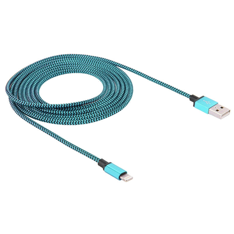 2m-Woven-Style-8-Pin-to-USB-Sync-Data-/-Charging-Cable(Blue)
