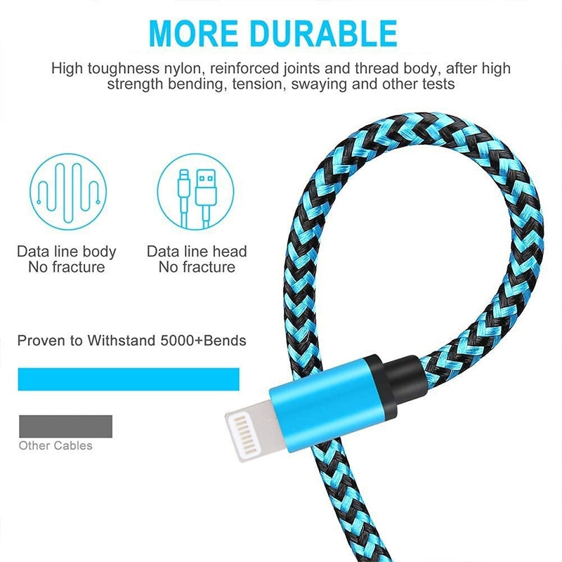 2m-Woven-Style-8-Pin-to-USB-Sync-Data-/-Charging-Cable(Blue)