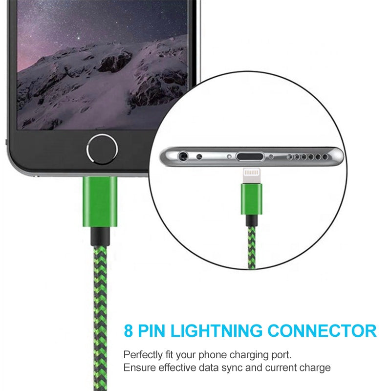 2m-Woven-Style-8-Pin-to-USB-Sync-Data-/-Charging-Cable(Blue)