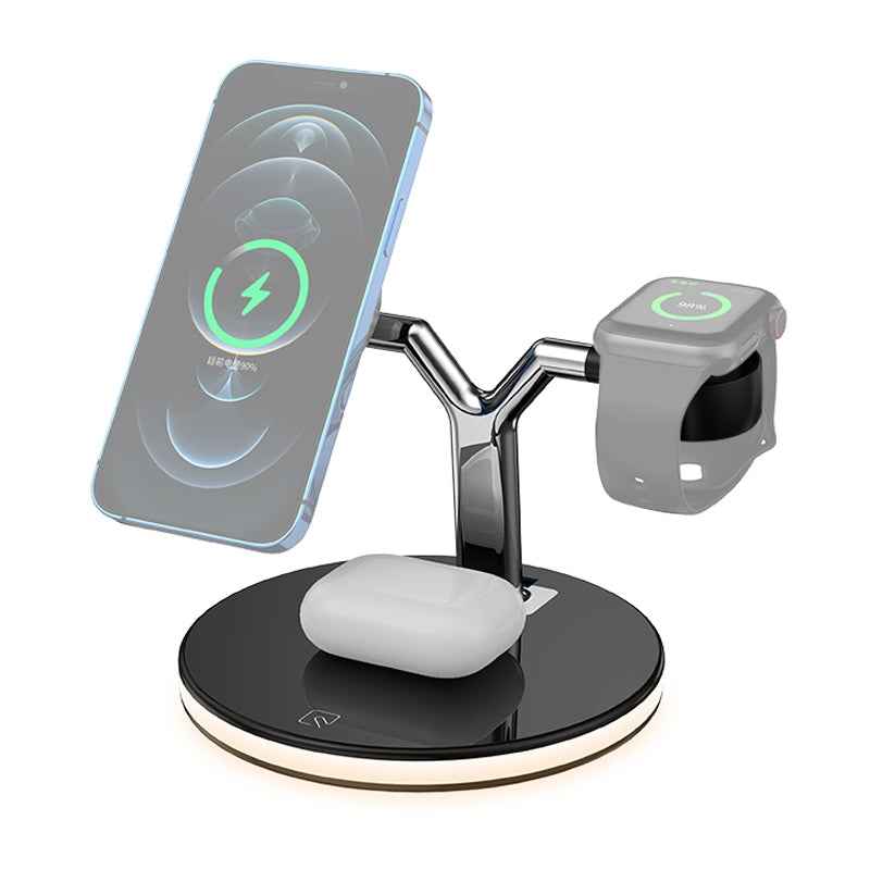 3-in-1 Magnetic Wireless Charger with LED for Phone, Watch, Earbuds