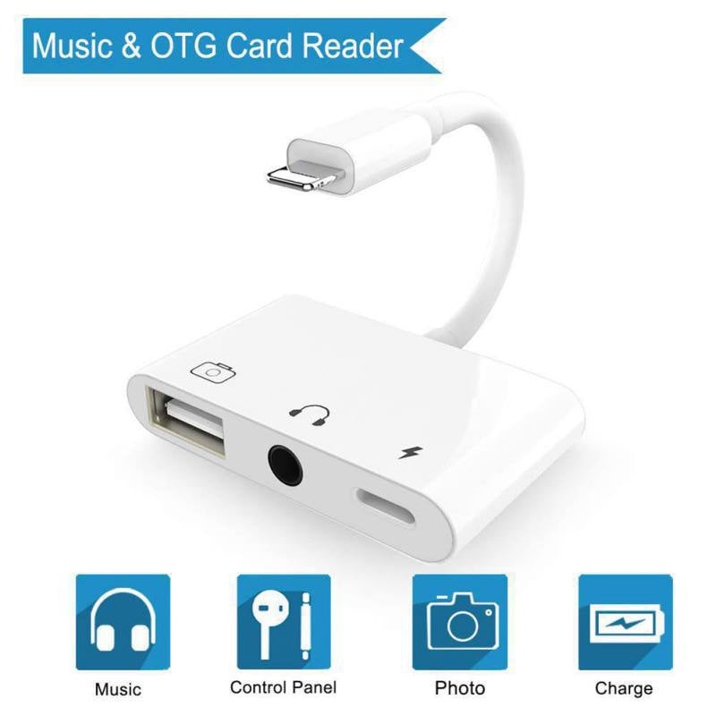 3-in-1-Multi-function-8-Pin-+-3.5mm-+-USB-3.0-OTG-to-8-Pin-Male-Fast-Charging-&-Music-Audio-&-Card-Reading-Adapter-(White)