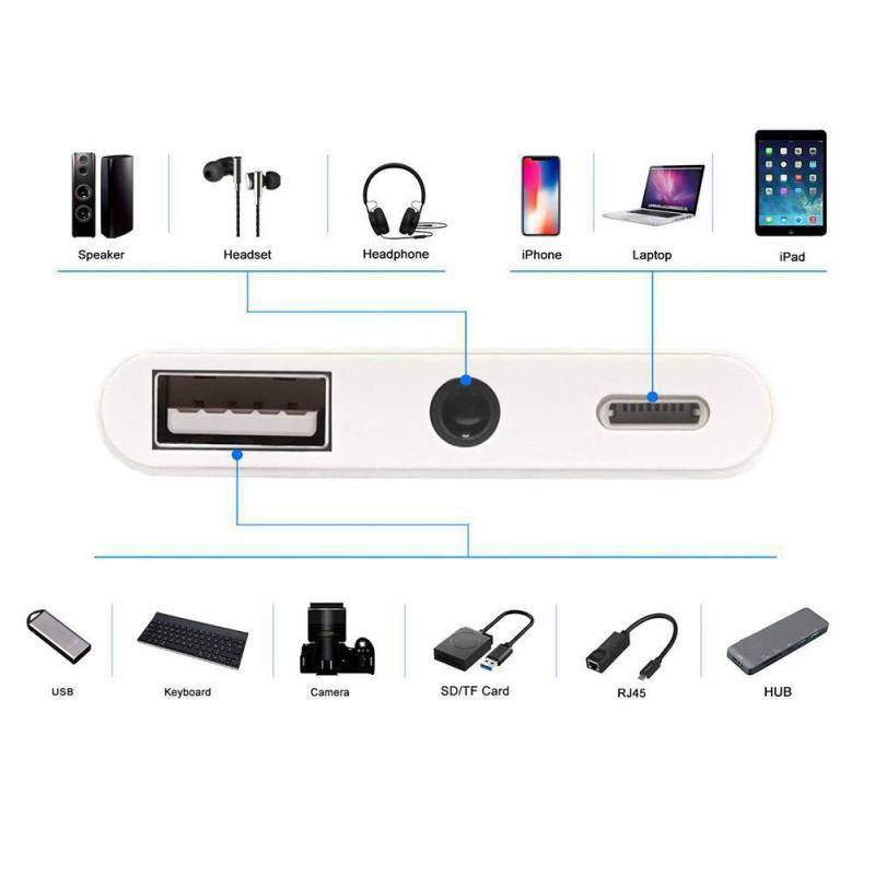 3-in-1-Multi-function-8-Pin-+-3.5mm-+-USB-3.0-OTG-to-8-Pin-Male-Fast-Charging-&-Music-Audio-&-Card-Reading-Adapter-(White)