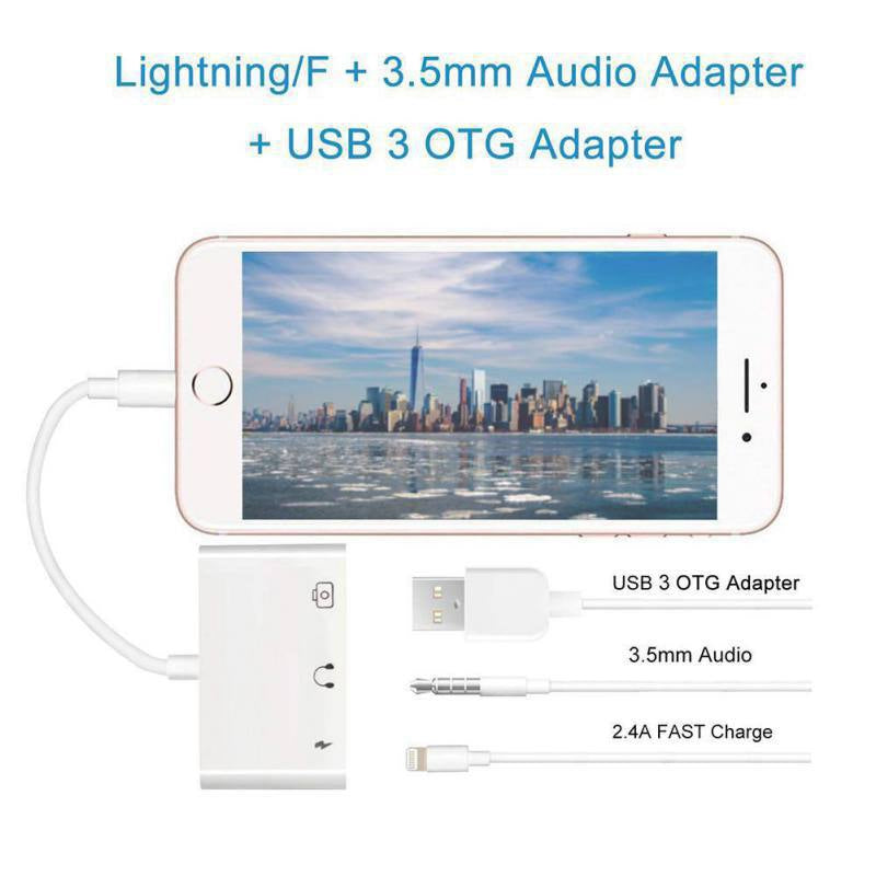 3-in-1-Multi-function-8-Pin-+-3.5mm-+-USB-3.0-OTG-to-8-Pin-Male-Fast-Charging-&-Music-Audio-&-Card-Reading-Adapter-(White)