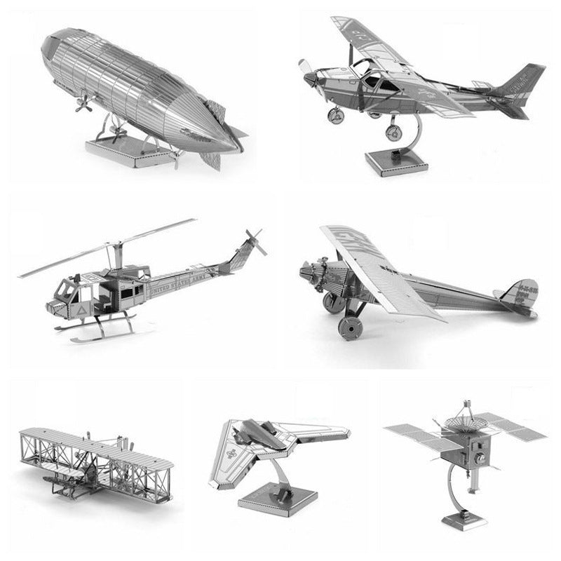 3-PCS-3D-Metal-Assembly-Model-DIY-Puzzle,-Style:-Wright-Brothers-Aircraft
