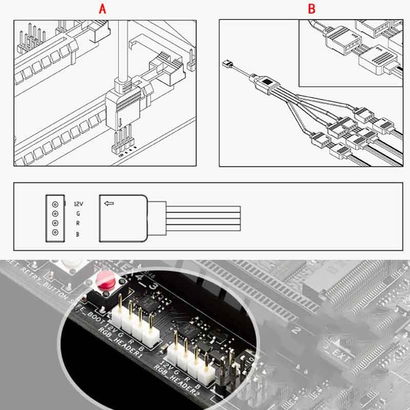 3-Pin-5V-1-to-2-Motherboard-AURA-RGB-PC-Cooling-Extension-Cable-for-Asus(Black)