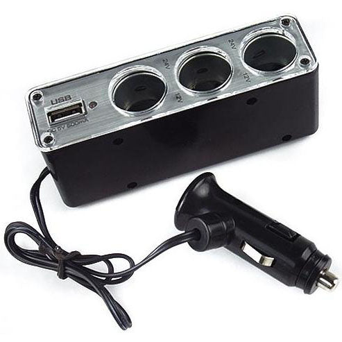 3-Triple-Socket-12V/24V-Car-Cigarette-Lighter-USB-Power(Black)