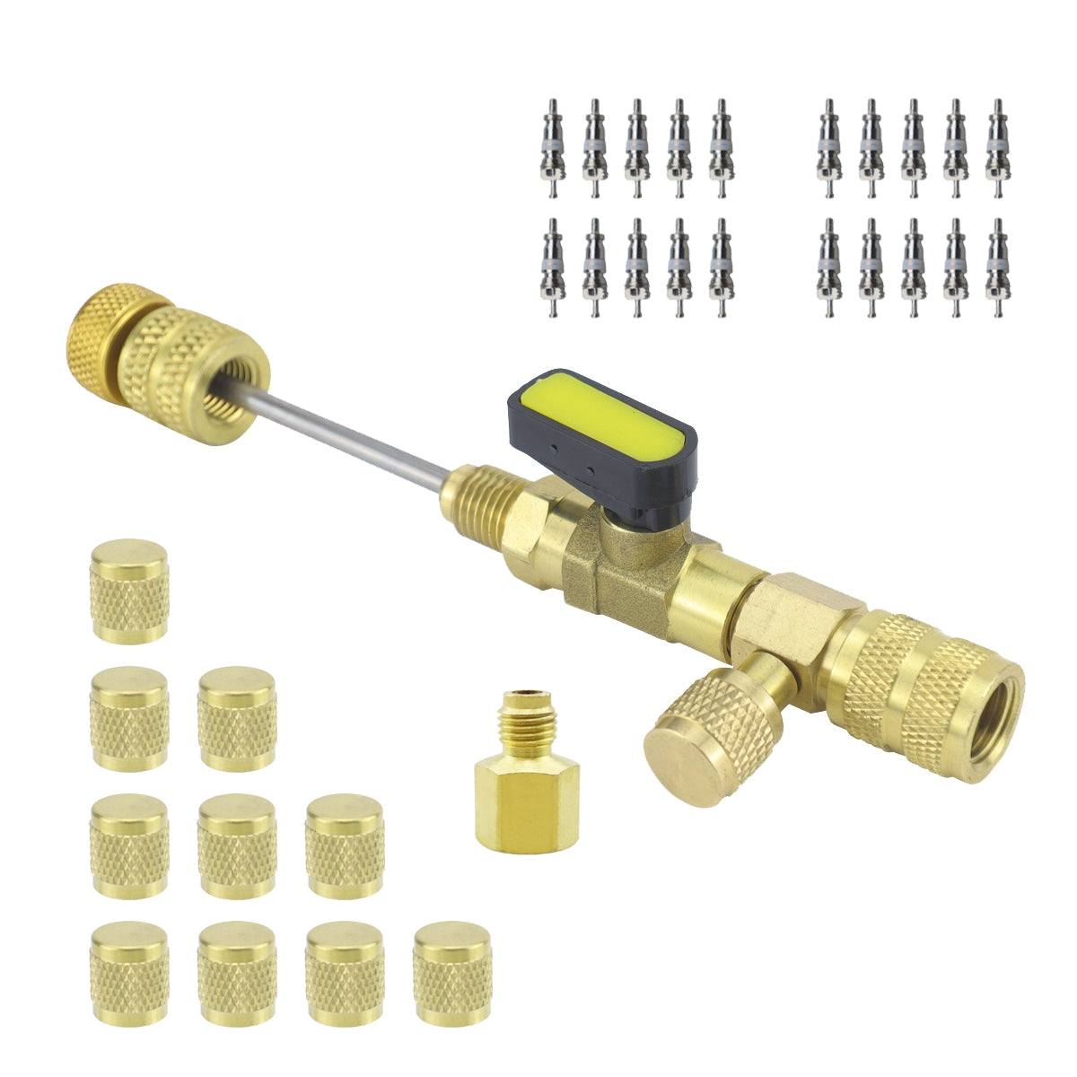 32pcs-/-Set-T6-Air-Conditioning-Valve-Core-Remover-Installer-Tool-with-Dual-Size-SAE-1/4-and-5/16-Ports(Gold)