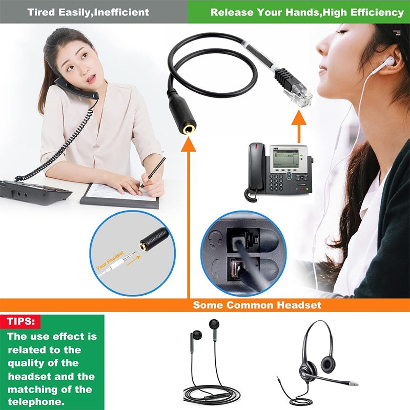 3.5mm-Jack-to-RJ9-PC-/-Mobile-Phones-Headset-to-Office-Phone-Adapter-Convertor-Cable,-Length:-32cm(Black)