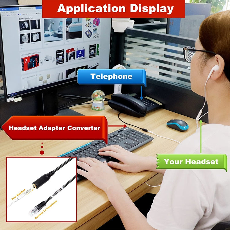 3.5mm-Jack-to-RJ9-PC-/-Mobile-Phones-Headset-to-Office-Phone-Adapter-Convertor-Cable,-Length:-32cm(Black)