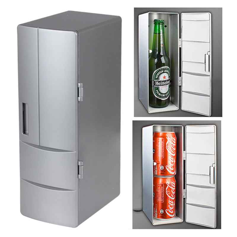 3.5W-USB-PC-Mini-Fridge-Beverage-Drink-Cooler-/-Warmer,-Size:-24.5-x-10.8-x-8.3cm(Silver)