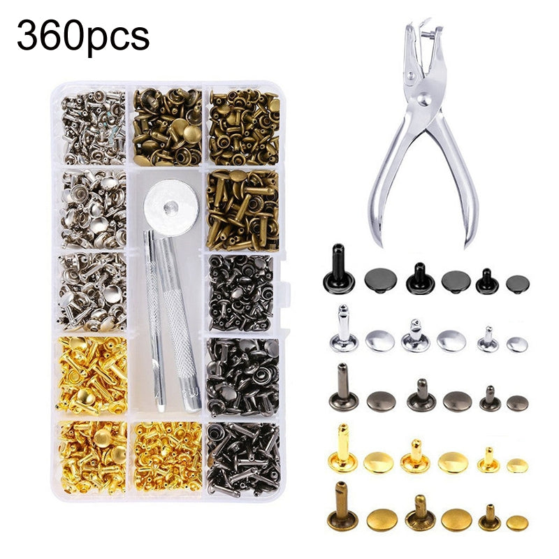 360pcs-Copper-Leather-Hollow-Cap-Double-Sided-Rivet-Set-With-Punching-Pliers