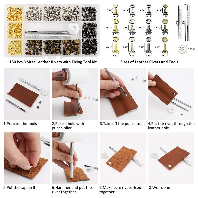 360pcs-Copper-Leather-Hollow-Cap-Double-Sided-Rivet-Set-With-Punching-Pliers