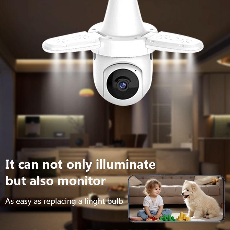 3MP-HD-Smart-Three-Blade-Fan-Light-Bulb-Style-Wireless-WiFi-Surveillance-Camera,-Specification:2.4GHz(White)