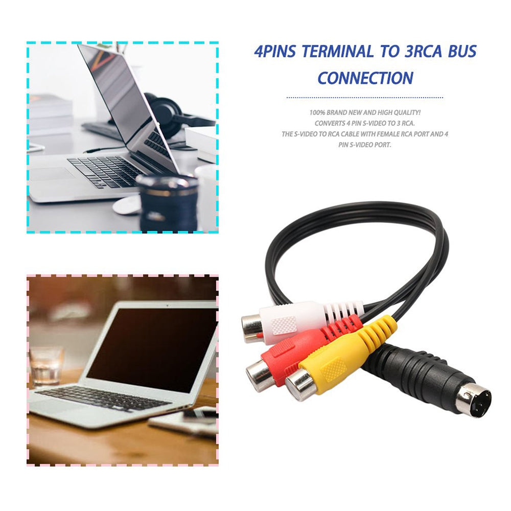 4-pin-S-Video-TV-to-RCA-Converter-AV-female-Cable-Adapter,-Length:-20cm