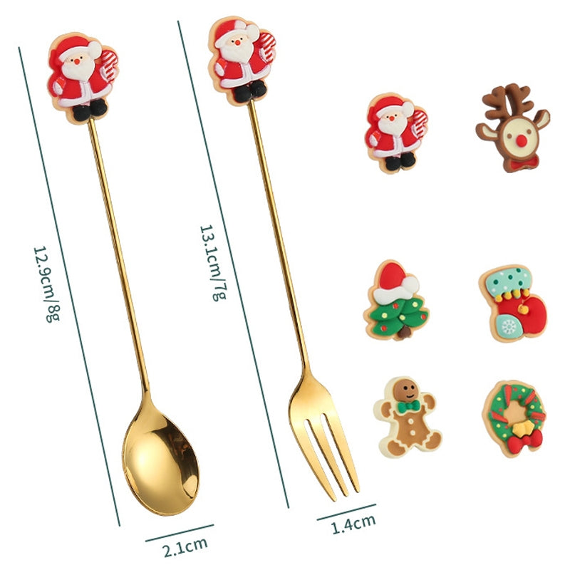 4pcs-/Pack-Christmas-Gift-Spoon-Cartoon-Fruit-Fork-Dessert-Coffee-Scoop,-Style:-A