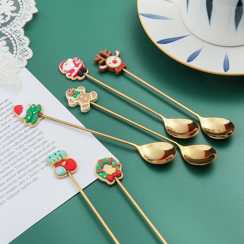 4pcs-/Pack-Christmas-Gift-Spoon-Cartoon-Fruit-Fork-Dessert-Coffee-Scoop,-Style:-A