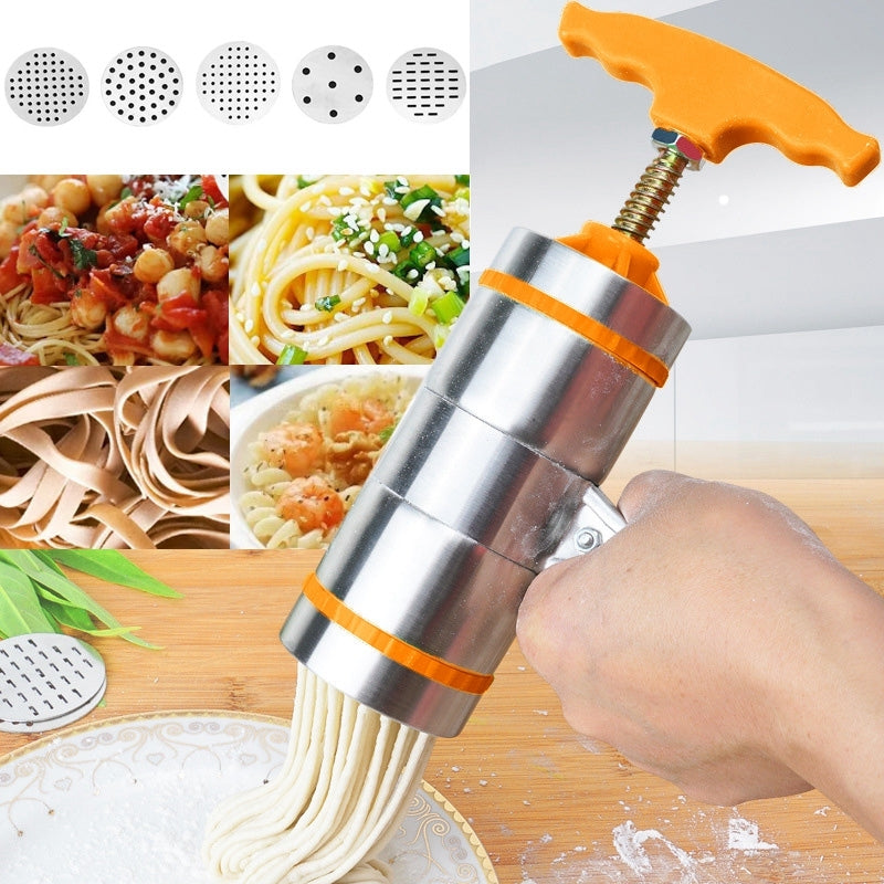 5-Molds-Household-Manually-Small-Stainless-Steel-Pressing-Style-Handhold-Noodle-Machine-(Orange)
