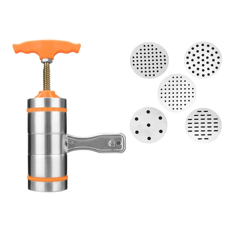 5-Molds-Household-Manually-Small-Stainless-Steel-Pressing-Style-Handhold-Noodle-Machine-(Orange)