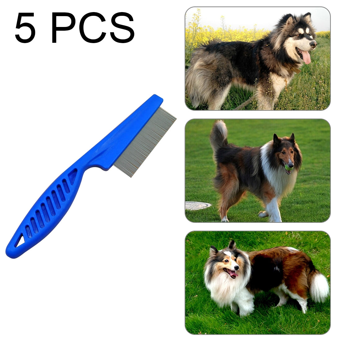 5-PCS-Pet-Cats-Dogs-Supplies-Combs-Fine-Toothed-Stainless-Steel-Needle-Fleas-Removal-Combs,-Length:-14cm-(Blue)