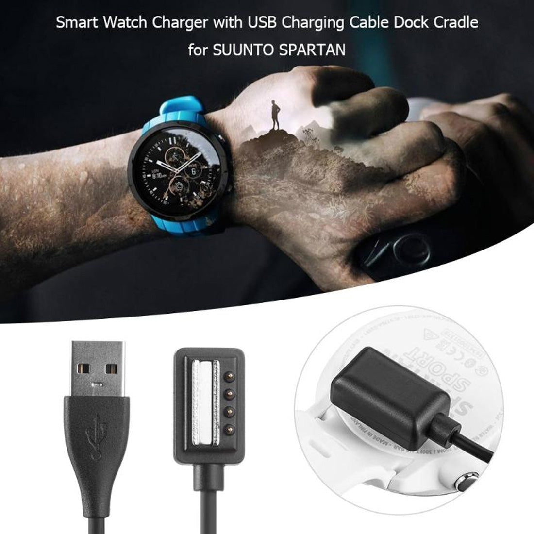 500mA-5V-ABS-USB-Charger-for-Suunto-Spartan,-Cable-Length:-100cm