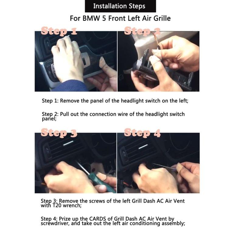 Car Plating Center + Right + Left + Rear Console Grill Dash AC Air Vent 64229166883 for BMW 5 Series, with Installation Tools