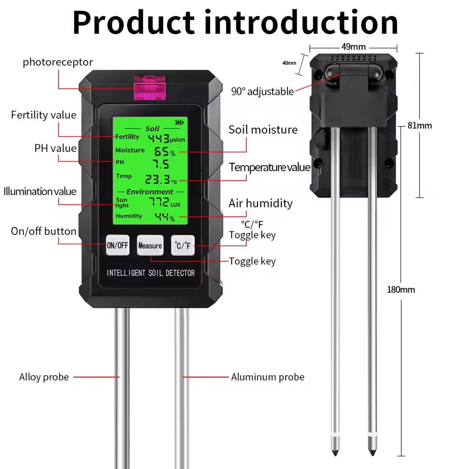 Soil-Tester-for-Fertility,-pH,-Temperature,-Humidity,-Light-6-in-1-Meter