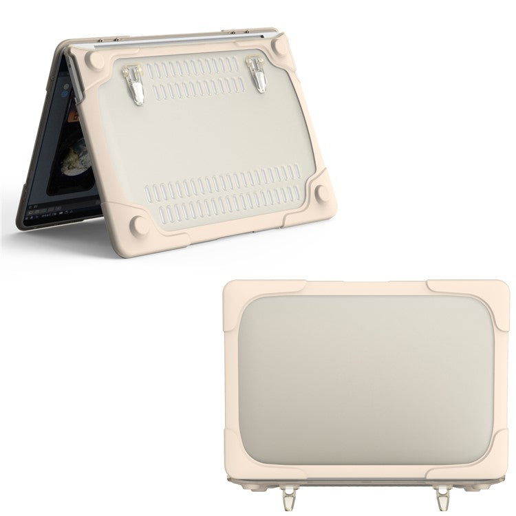 Two-Piece Plastic + TPU Protective Case Shell with Stand Design for MacBook Pro 13 inch (2020) A2251 / A2289 / A2338 (M1 / M2) - Khaki