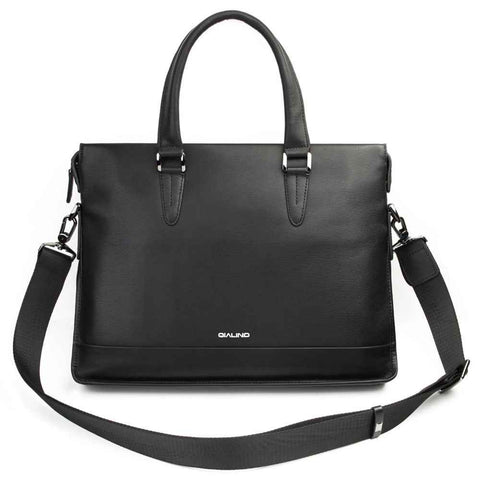 QIALINO For Universal 15 Inch Laptop Storage Bag Genuine Cow Leather Sleeve Case with Detachable Shoulder Strap