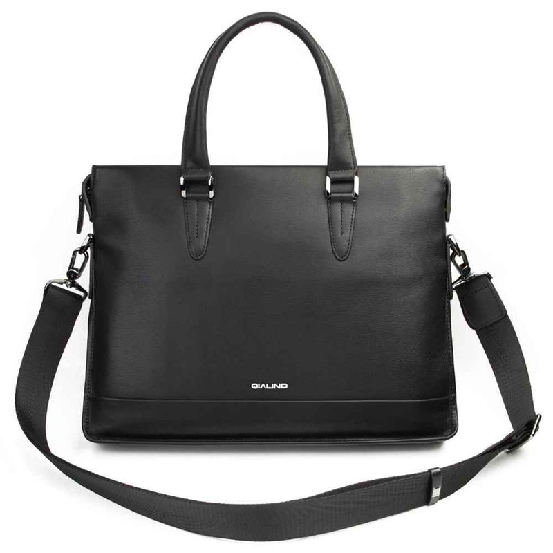 QIALINO For Universal 15 Inch Laptop Storage Bag Genuine Cow Leather Sleeve Case with Detachable Shoulder Strap