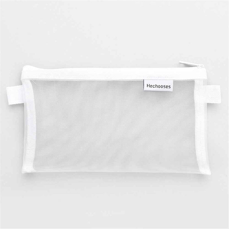 HE CHOOSES D033 Nylon Mesh Pencil Case Stationery Bag School Supplies, Size S - White