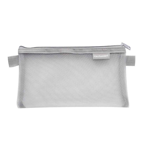 HE CHOOSES D033 Nylon Mesh Pencil Case Stationery Bag School Supplies, Size S - Grey