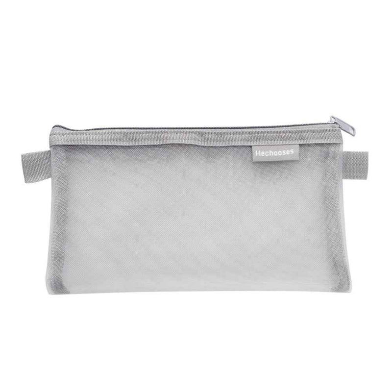 HE CHOOSES D033 Nylon Mesh Pencil Case Stationery Bag School Supplies, Size S - Grey