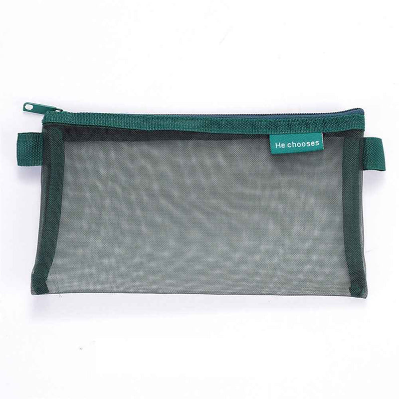 HE CHOOSES D033 Nylon Mesh Pencil Case Stationery Bag School Supplies, Size S - Blackish Green